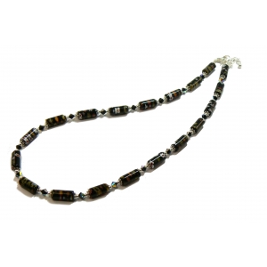 Black Beaded Millefiori Floral Pattern Necklace